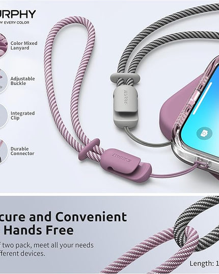 SURPHY 2 Pack Phone Lanyard for Cellphone Case, Phone Wrist Strap for Case, Cellphone Strap with 2-Color Braided, Charm Wrist Lanyard for Women and Men, Lilac Purple & Gray