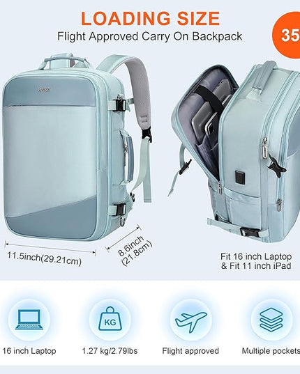 PIJUSHI Travel Backpack for Women Carry on Suitcase Backpack Flight Approved Personal Item Bag Fits 16 Inch Laptop(PE035 Blue)