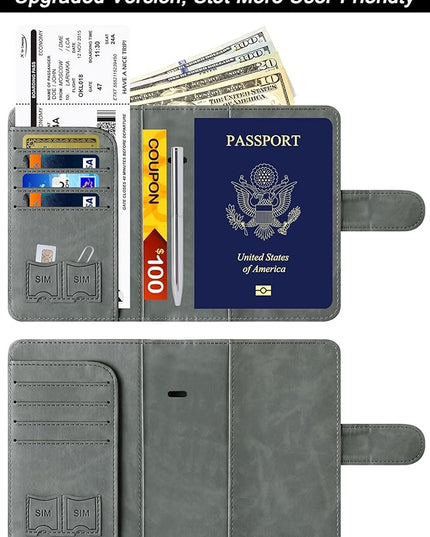 Passport Holder Cover Wallet Travel Essentials Leather Rfid Blocking Case Vacation Luggage Must Haves Travel Accessories for Men Women (120#Grey)