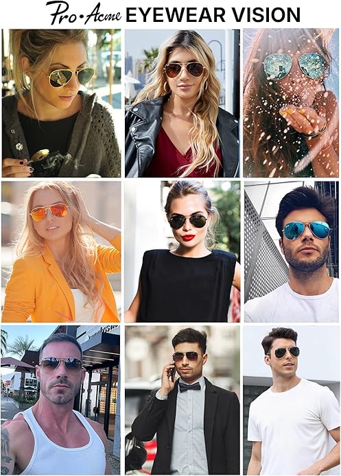 Pro Acme Classic Aviator Sunglasses for Women & Men Glass Lens Metal Frame UV400 Driver Sunglasses