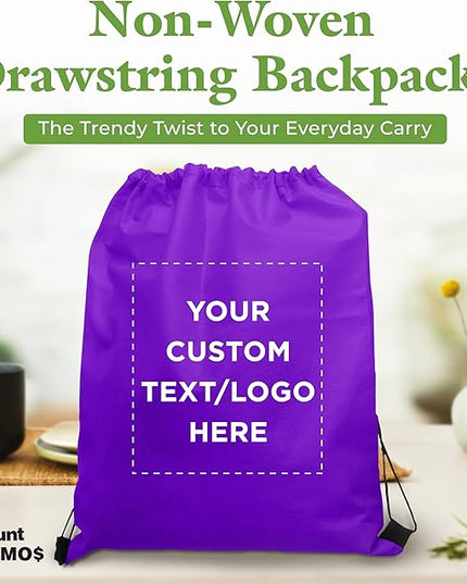 DISCOUNT PROMOS Custom Non-Woven Drawstring Backpacks Set of 10/50/100, Personalized Bulk Pack