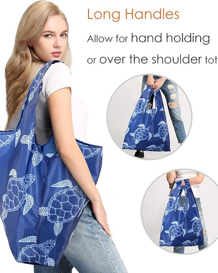 BeeGreen Reusable Grocery Bags Foldable 12 Pack Large Cute Totes - Heavy Duty Washable Holiday Cloth Gifts Bag with Handles, Reusable Gift Bulk Shopping Bags for Groceries for Women Animal Lover