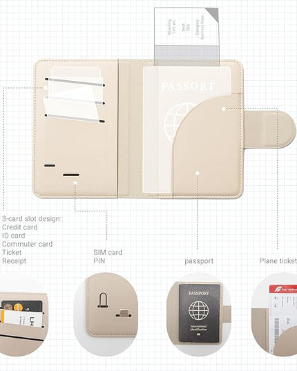 LHiDS Leatherette Passport Holder with RFID Protection, Premium PU Leather, Snap Button Closure, Travel Passport Wallet Cover for Passport, Boarding Passes, Business Cards, Cash (Apricot)