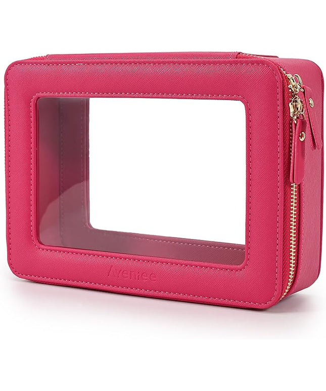 Aveniee Clear Makeup Bag Organizer,Large Travel Toiletry Bag for Women, Waterproof Cosmetic Pouch with Zippers,Car Organizers and Storage Case for Accessories,Hotpink