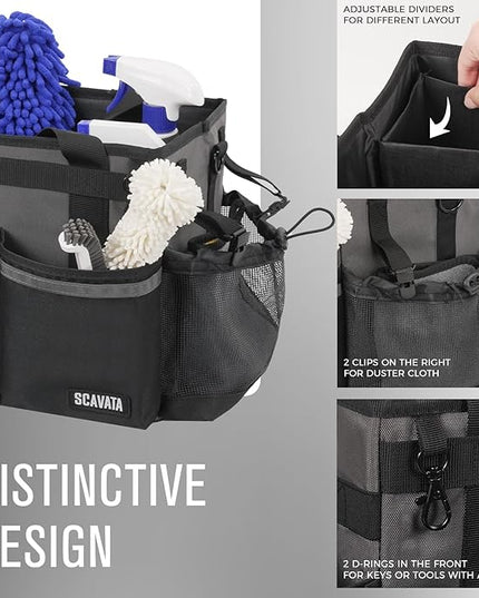 Compact Wearable Cleaning Caddy, Small Cleaning Caddy Supplies Organizer with Handle & Shoulder Straps for Housekeepers, Under Sink & Car Cleaning Tool Organizers Bag (DarkGrey)