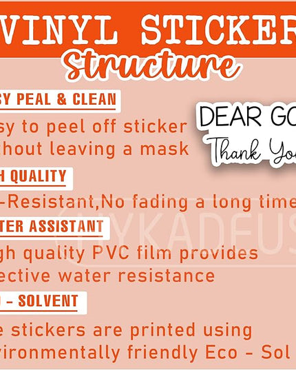 (3Pcs) Dear God Thank You Stickers Inspirational Christian God Sticker Gratitude Faith Quote Vinyl Decals for Laptop, Water Bottle, Journal, Planner, Scrapbooking, 3" x 1.5"