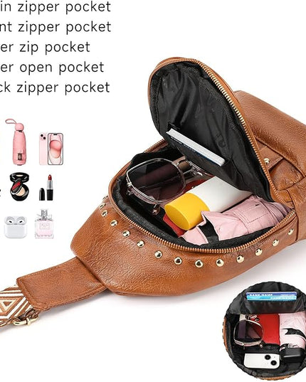 FALAN MULE Crossbody Bags for Women Trendy Leather Sling Chest Bag Fanny Packs for Women