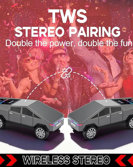 Futuristic Shapes Truck Bluetooth Speaker with LED Display Screen – TWS Stereo, FM Radio, USB/TF Playback, LED Headlights, Built-in Mic, Gift for Car Lovers, Model Collectors & Tech Fans (Gray)
