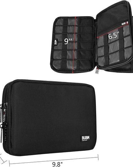 BUBM Double Layer Electronic Accessories Organizer, Travel Gadget Bag for Cables, USB Flash Drive, Plug and More, Perfect Size Fits for iPad Mini (Medium, Black)