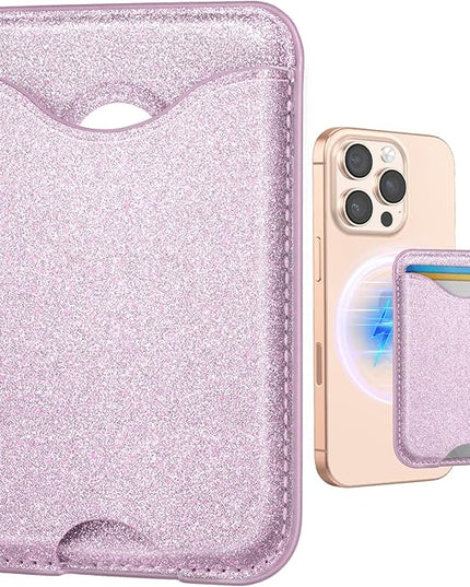 Shorogyt Compatible with Magsafe Wallet Magnetic Card Holder - Glitter Light Purple Phone Wallets for Women Teen Girls for iPhone 17/16/15/14/13/12 Series Slim for Apple Mag RFID Magnet, Fit 3 Cards