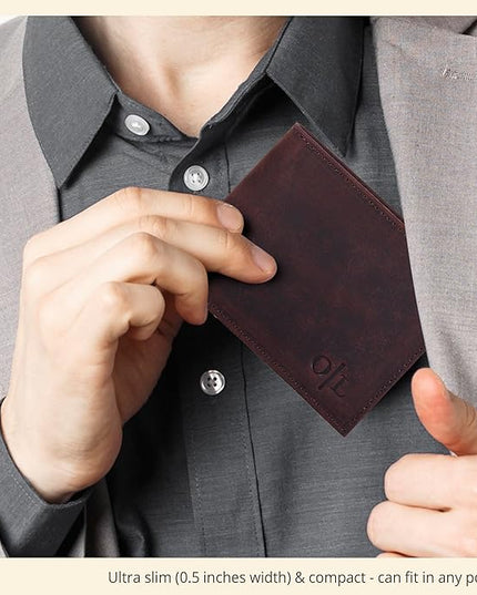 Oak Leathers Slim Leather Wallet for Men - RFID Wallets Credit Card Holder Ultra Thin Gift for Mens, Front Pocket Minimalist Design