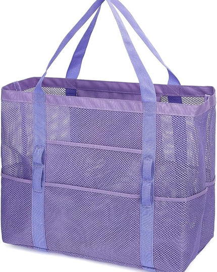 Mesh Beach Bag, Large Beach Tote with Zipper Pocket, Toys Pool Bag for Family Travel Vacation Cruise Essentials