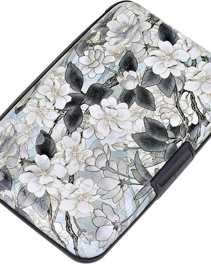 ELFISH Mini RFID Aluminum Wallet Credit Cards Holder Business Card Case Metal ID Case for Men Women (White Lotus)