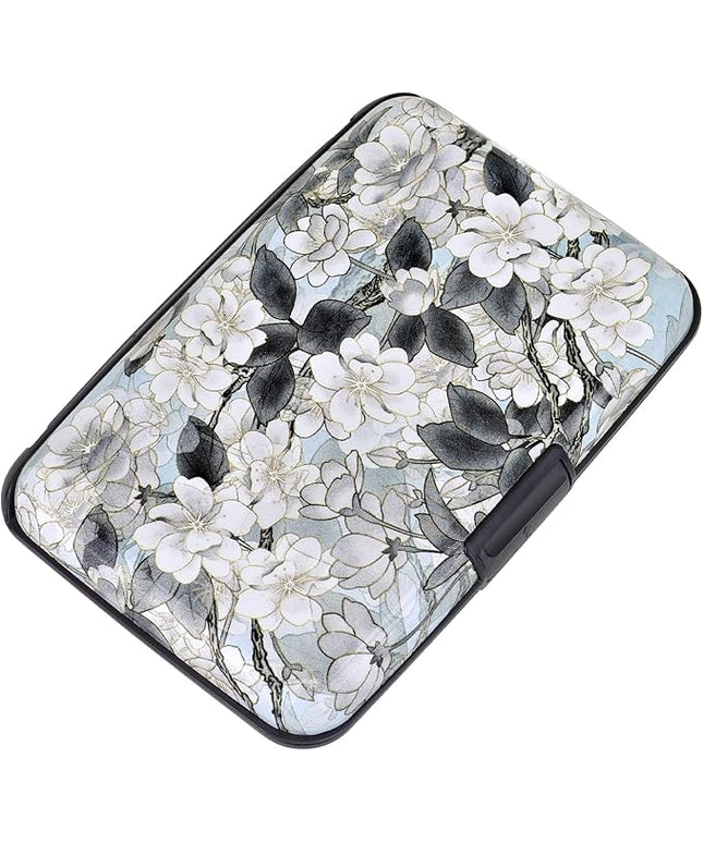 ELFISH Mini RFID Aluminum Wallet Credit Cards Holder Business Card Case Metal ID Case for Men Women (White Lotus)