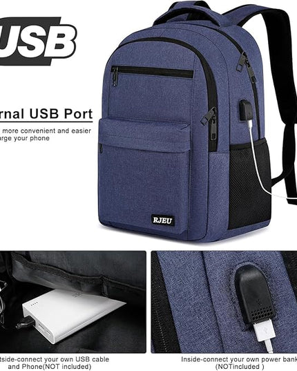 School Backpack for Teen Boys, 17.3 Inch Laptop, USB Charging Port, Anti-Theft & Water-Resistant College Bookbag, Durable Student Backpack for High School and University, Blue