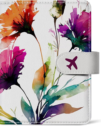 Passport Holder for Travel Essentials, RFID Blocking Leather Cover Wallet with Magnetic Closure, Aesthetic & Cute Passport Book Case for Women and Men - Floral