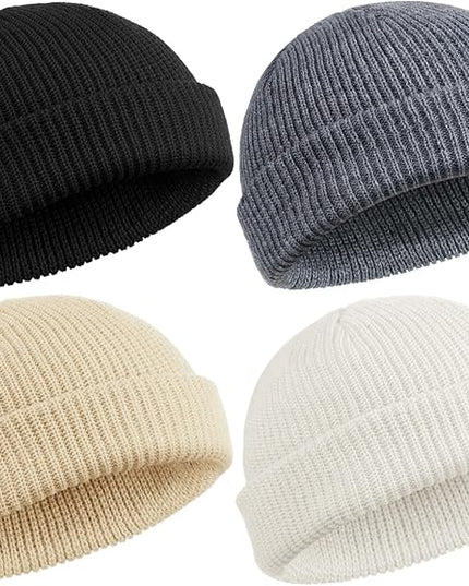 SATINIOR 4 Pieces Trawler Beanie Watch Hat Roll up Edge Skullcap Fisherman Beanie Unisex