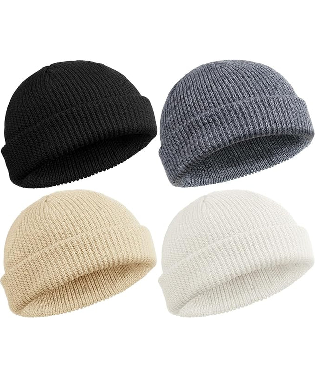 SATINIOR 4 Pieces Trawler Beanie Watch Hat Roll up Edge Skullcap Fisherman Beanie Unisex