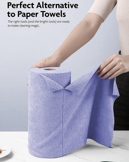 Fantasticlean Microfiber Cleaning Cloth Roll -40 Pack, Tear Away Microfiber Towels, 12" x 12", Reusable, Washable, Scratch Free, Ultra Absorbent for All-Around Cleaning Supplies (Lavender)