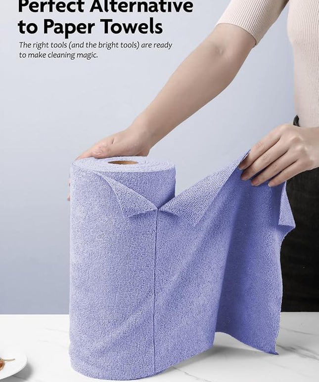 Fantasticlean Microfiber Cleaning Cloth Roll -40 Pack, Tear Away Microfiber Towels, 12" x 12", Reusable, Washable, Scratch Free, Ultra Absorbent for All-Around Cleaning Supplies (Lavender)