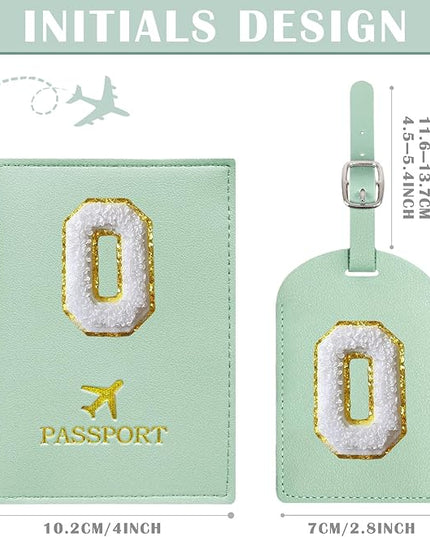 COSHAYSOO Green Passport Cover and Luggage Tag Set with Initial Letter for Women Teenage Girls, Small Useful Travel Gifts for Woman Teens Teal O