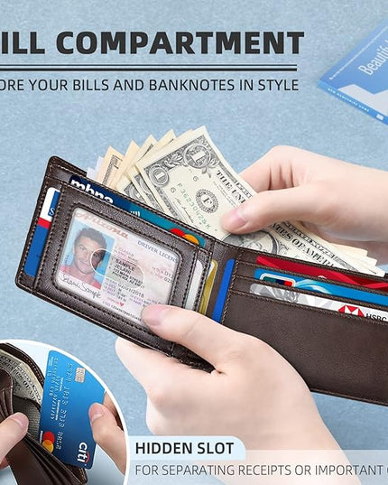 Zitahli Mens-Wallet-Slim-Leather-RFID Blocking Wallet for Men Minimalist Bifold Credit Card Holder with Gift Box