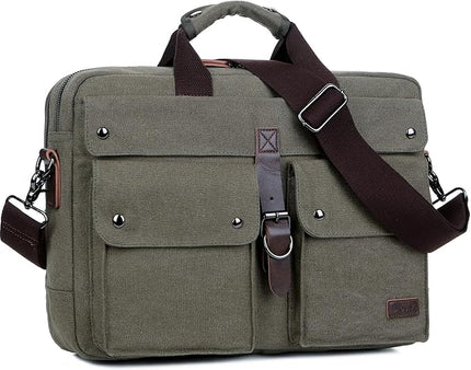 Stylish 17 inch Canvas Laptop Bag Messenger Bag Briefcase Vintage Crossbody Shoulder Bag Military Satchel for Men BC-07 | Stylish, 17 inch, Canvas, Vintage, Military