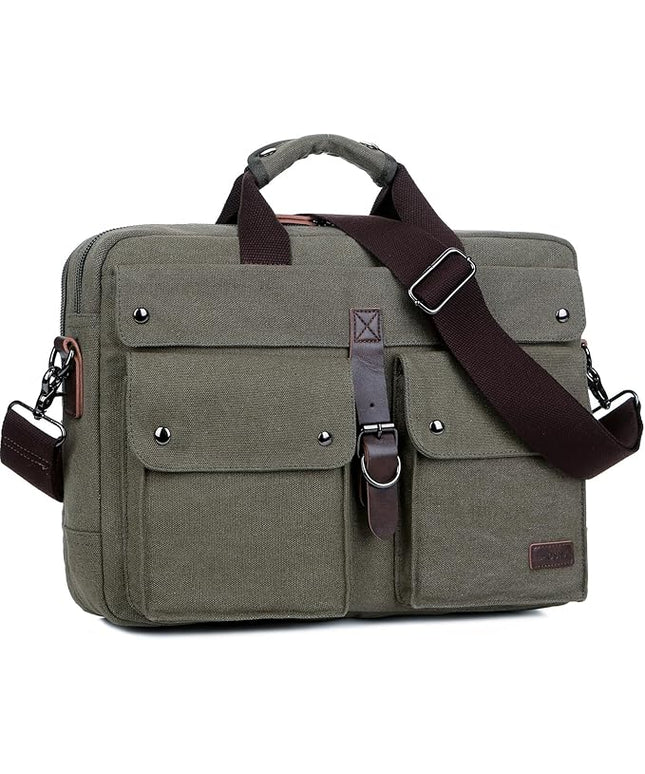 Stylish 17 inch Canvas Laptop Bag Messenger Bag Briefcase Vintage Crossbody Shoulder Bag Military Satchel for Men BC-07 | Stylish, 17 inch, Canvas, Vintage, Military