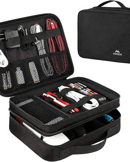 MATEIN Electronics Organizer Travel Case, Water Resistant Cable Organizer Bag for Travel Essentials, Gifts for Men, Storage Bag for Camera Accessories, Phone, Cord & Tablet, Black