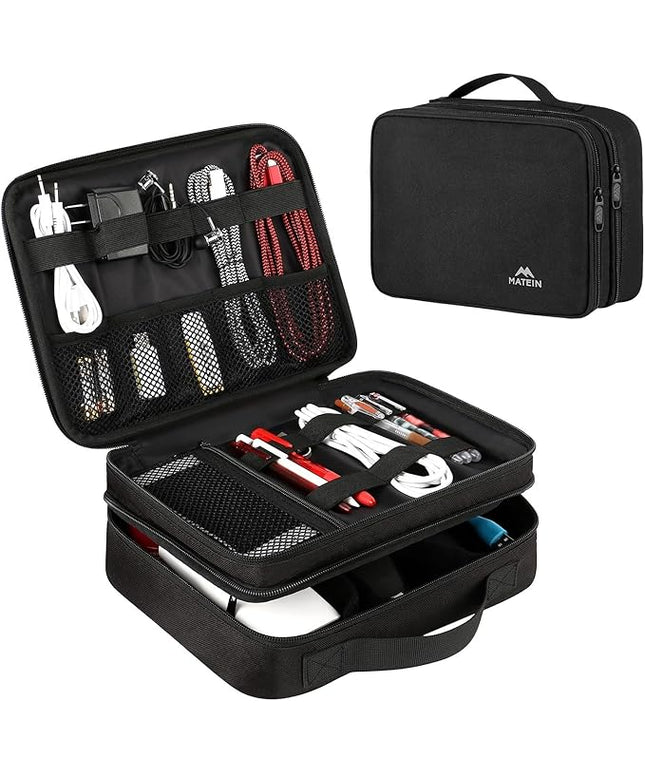 MATEIN Electronics Organizer Travel Case, Water Resistant Cable Organizer Bag for Travel Essentials, Gifts for Men, Storage Bag for Camera Accessories, Phone, Cord & Tablet, Black