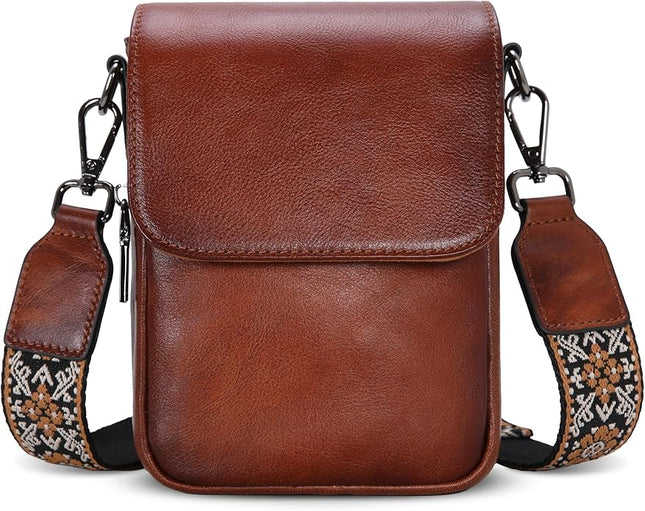 HESHE Leather Small Crossbody Bags for Women RFID Blocking Cell Phone Purse Anti-Theft Travel Bag with wide Straps