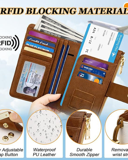 HUANLANG Passport Holder with Airtag for Women/Men, Airtag Passport Wallet for Travel Leather Passport Holder RFID Blocking,Travel Passport Walelt with Credit Card Holder