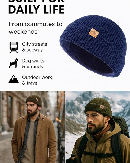 TOP-EX PolarWool™ 100% Merino Wool Fisherman Beanie Hat | Soft Single Layer Warm Short Sailor Trawler Cap for Men Women