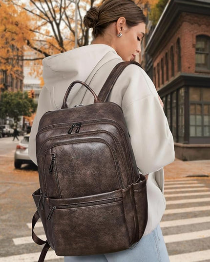 Shrrie Leather 17 inch Laptop Backpack for Women, Large Travel Backpack Purse for Casual Daypack College Work Bag