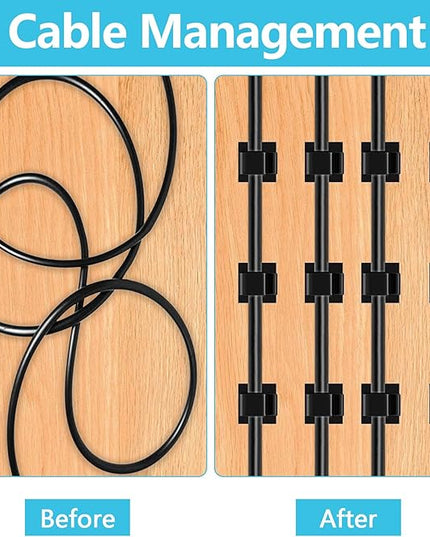 100PCS Adhesive Cable Clips, Wire Holder Organizer Cord Management, Cable Staples Outdoor Strong Cord Clips for Wall, Desk, Christmas Lights, String Lights, TV PC Ethernet Cable, Black Small