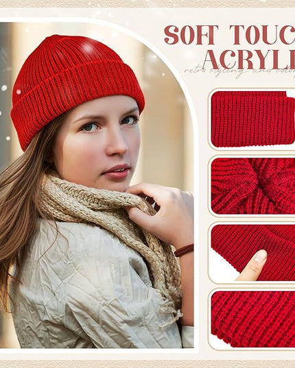 SATINIOR 4 Pieces Trawler Beanie Watch Hat Roll up Edge Skullcap Fisherman Beanie Unisex