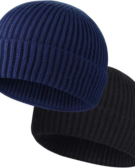 ROYBENS 2 Pack Wool Fisherman Beanies for Men, Knit Short Watch Cap Winter Warm Hats