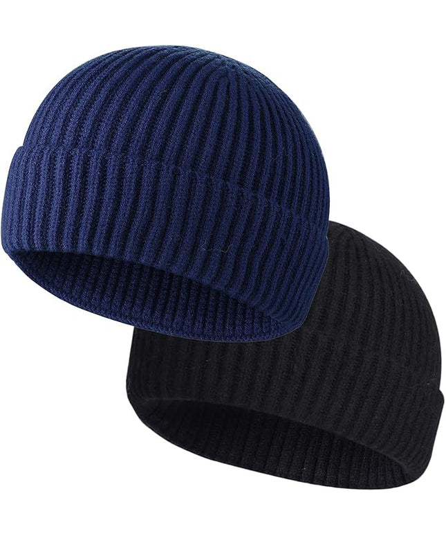 ROYBENS 2 Pack Wool Fisherman Beanies for Men, Knit Short Watch Cap Winter Warm Hats