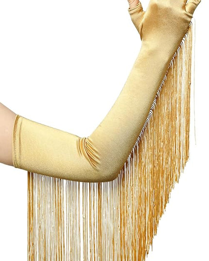 BABEYOND Vintage Long Opera Pageant Gloves - 1920s Fringe Fingerless Elbow Gloves for Costume Party Wedding