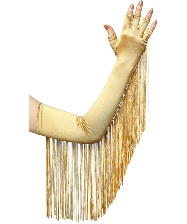 BABEYOND Vintage Long Opera Pageant Gloves - 1920s Fringe Fingerless Elbow Gloves for Costume Party Wedding