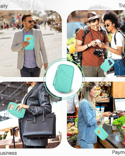 Passport Holder Family RFID Travel Document Organizer for Women Waterproof Passport Wallet Men Portable Case for Cards, Boarding Pass, ID, Money, Tickets with Zipper