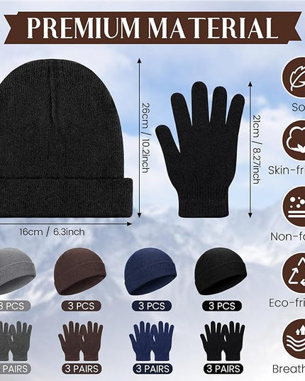 24 Pack Winter Beanies Gloves Cold Weather Unisex Hat Warm Knit Gloves Beanies in Bulk for Men Women, Warm Cozy Gift