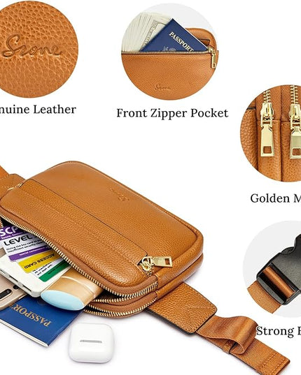 S-ZONE Fanny Packs for Women Genuine Leather RFID Blocking Crossbody Bags Purses Sling Waist Chest Bag Gifts Travel Running Adjustable Strap Men