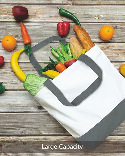 TOPDesign 3-Pack Super Strong Large 12oz Cotton Canvas Tote Bags, Reusable Grocery Shopping Cloth Bags, Fashionable Two-Tone Totes for Crafts, DIY Your Creative Designs
