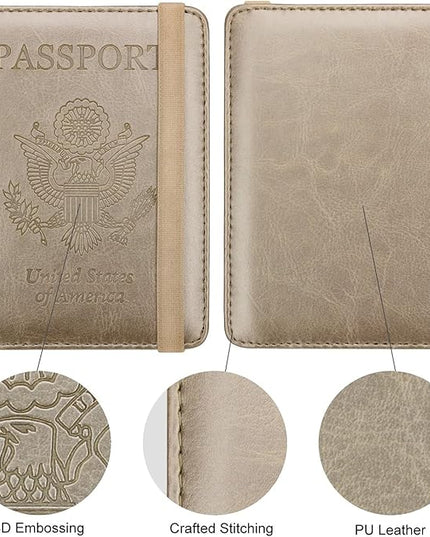 WALNEW Passport Holder for Travel, RFID Passport Cover Wallet for Women Men, PU Leather Passport Book Card Holder Case with Pen, Travelling Essentials for Flying
