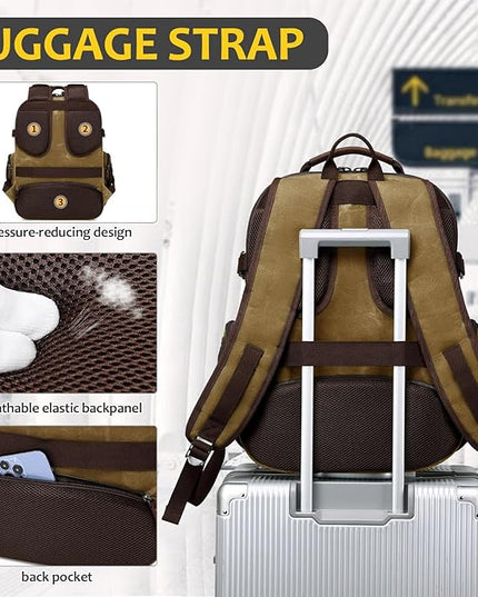 Travel Laptop Backpack 17.3 inch XL Computer Backpack for Men Waxed Canvas College Daypack Business Backpack Brown