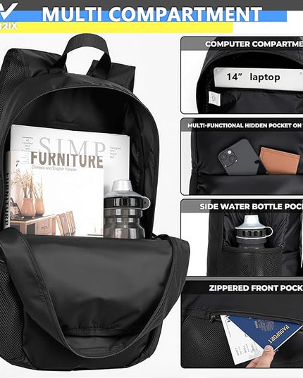 30L Commuter Backpack, Lightweight Laptop Camping Casual Daypacks, Waterproof Gym Travel School Bag Basic Backpack for Men Women-Black