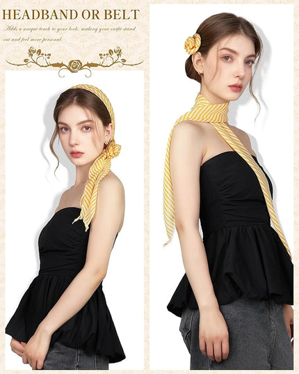 Chiffon Scarf for Women, Removable Flower Neck Scarf Light Soft Fashion Rose Scarves Versatile Headband or Hair Band
