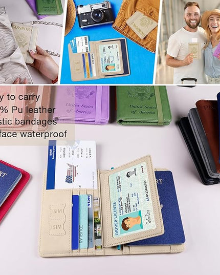 Melsbrinna Rfid Passport Holder for Travel women/Men, Cute Passport Wallet Rfid Blocking Card Slots, Rfid Passport Cover/CaseTravel Wallet, Passport Book Holder (1, Beige)
