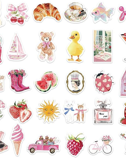 55 PCS Vintage Pink Stickers, Waterproof Retro Aesthetic Stickers for Water Bottles,Laptop Scrapbook Journaling Decorative Decals for Adults